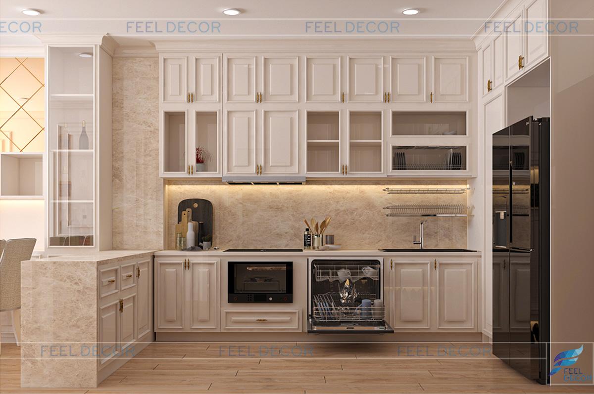 Nội thất phòng bếp được thiết kế tinh xảo. Tất cả được gia chủ lựa chọn rất kỹ lưỡng và tỉ mỉ.
